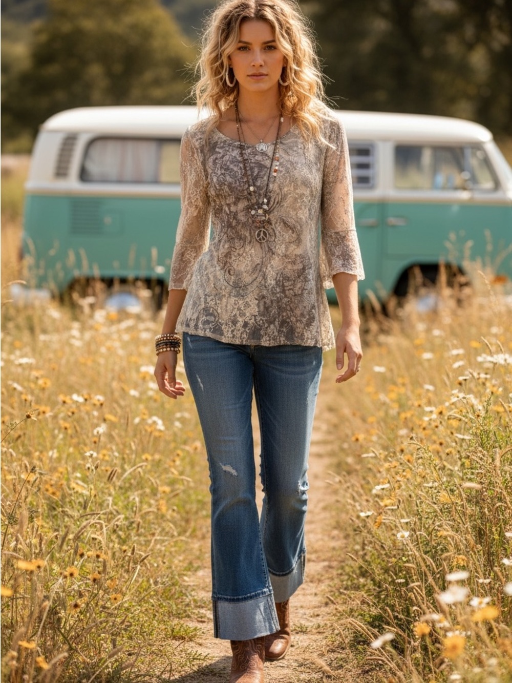 3/$30 ☀️ Brittany Black Boho Y2K Floral Lace 3/4 Sleeve Blouse